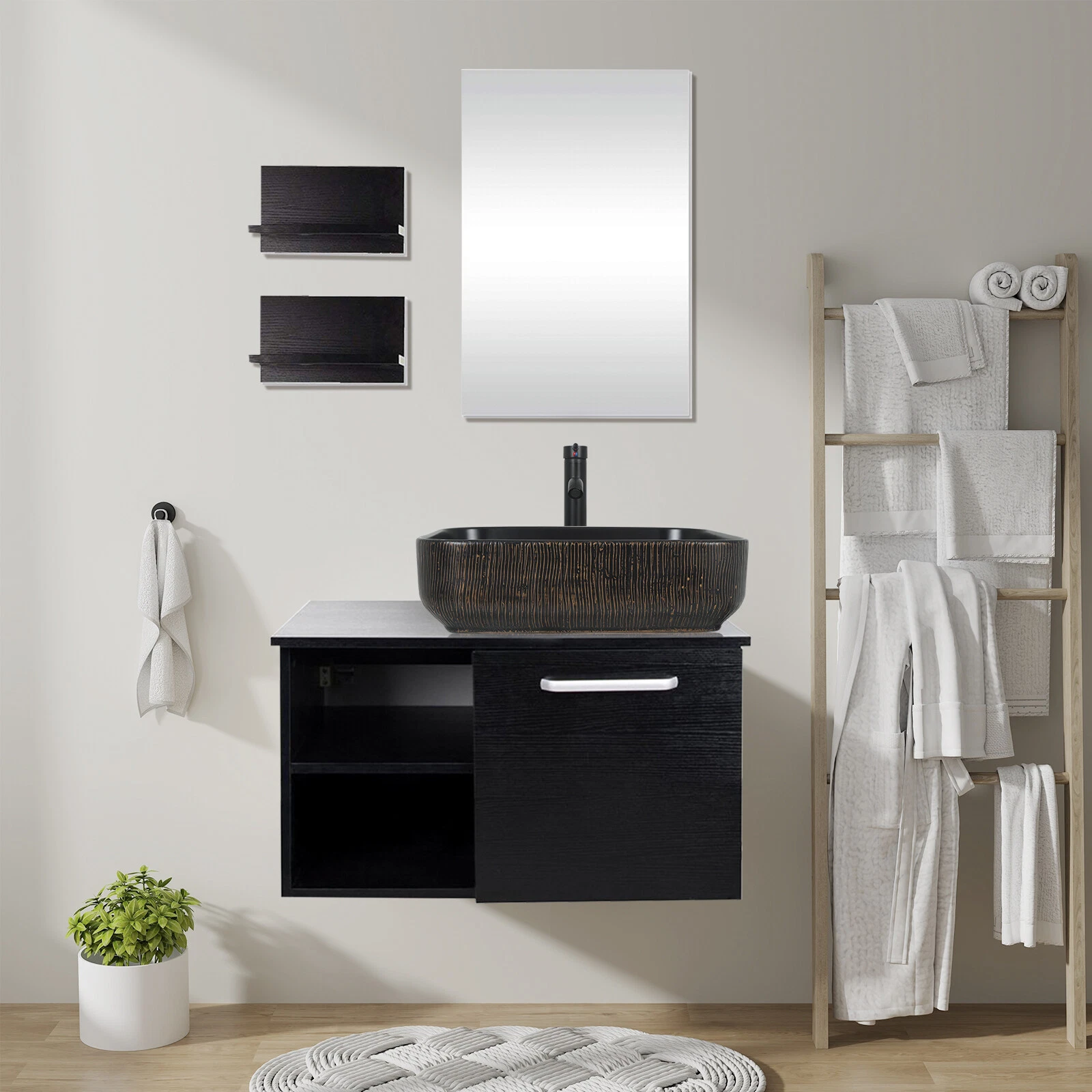 Vanity + Convex Patterned Black Sink