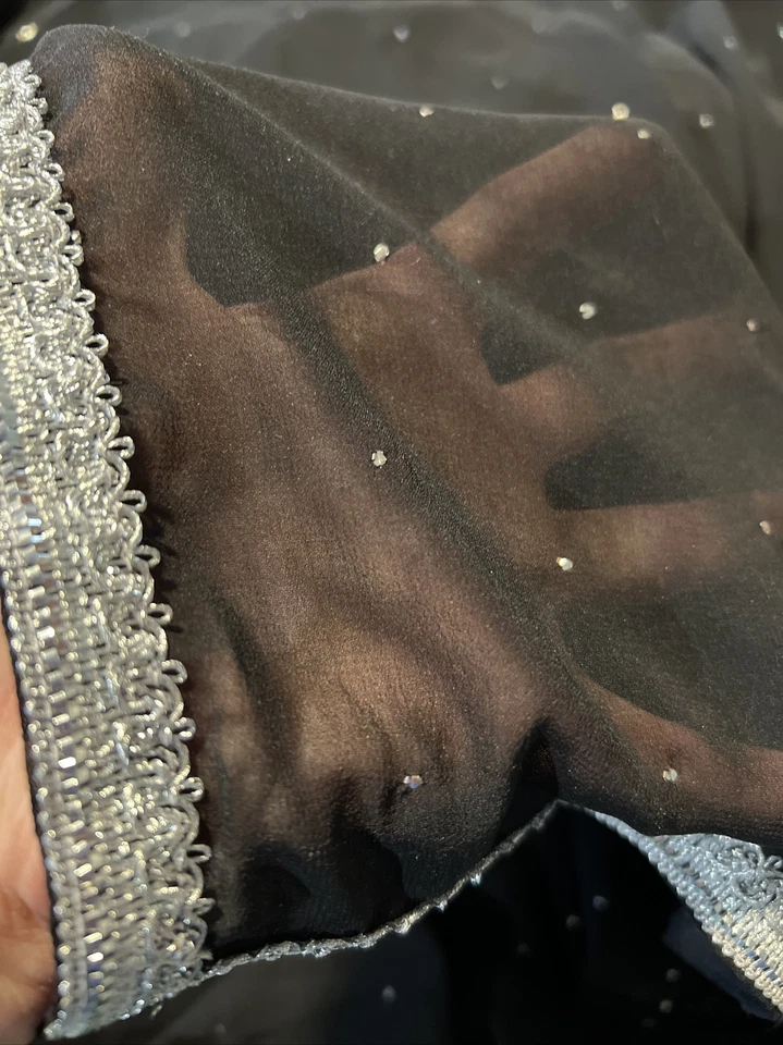 复古黑色纱丽手工串珠优质纱丽工艺织物 6 码 20 英寸漂亮! — 第 3/4 张图片