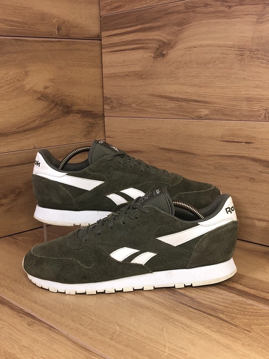 Reebok Classic Suede Trainers Size 7.5 Uk Olive Green white No Box