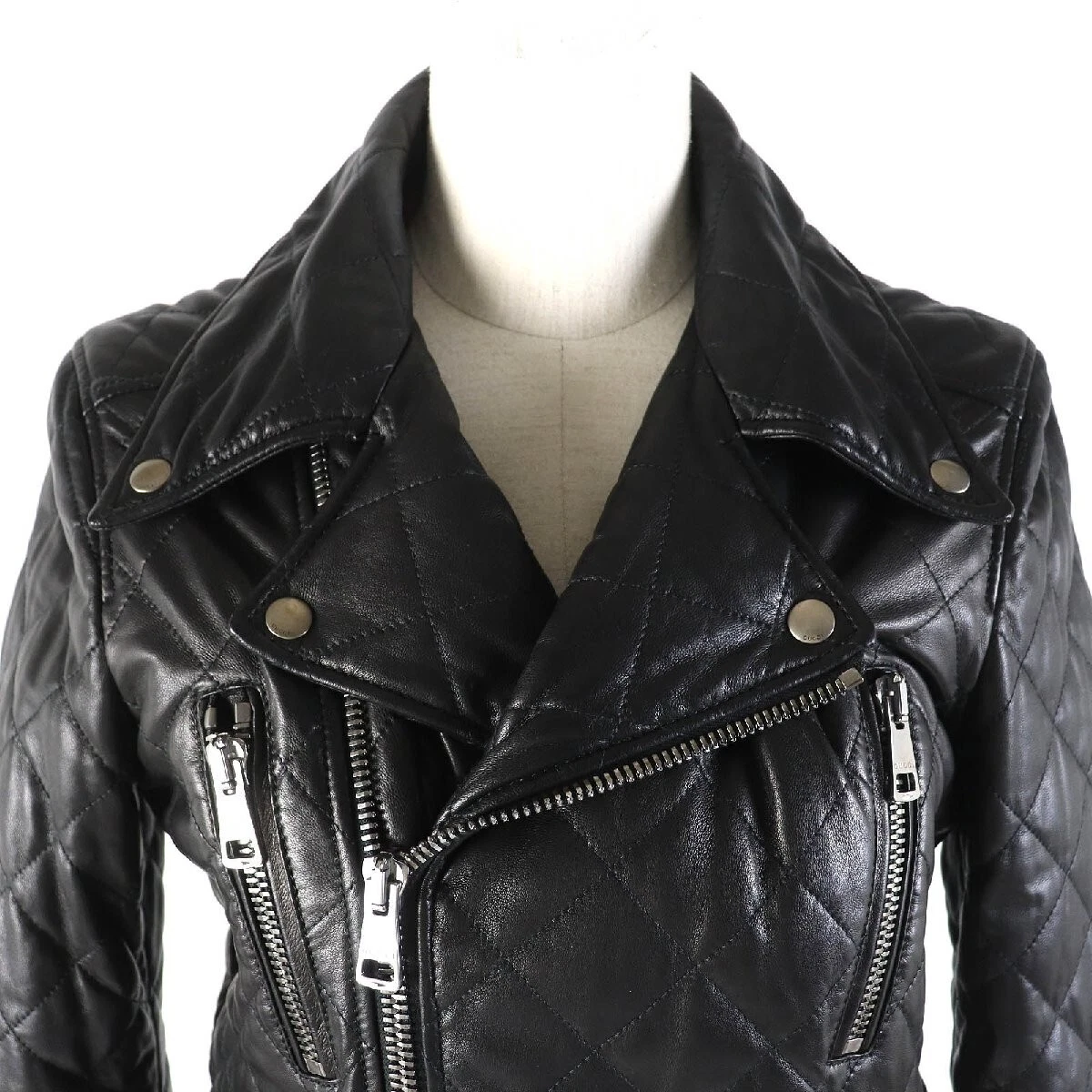 GUCCI 502674 Giacca Pilota Trapuntata Pelle di Agnello Logo Perla Riders Nero 36