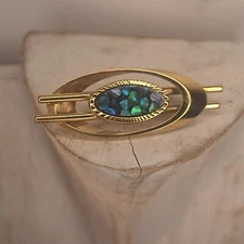 PAUA SHELL GOLD PLATED KOHA ARIKI NEW ZEALAND RETRO BROOCH 1970s 70s Vtg Vintage