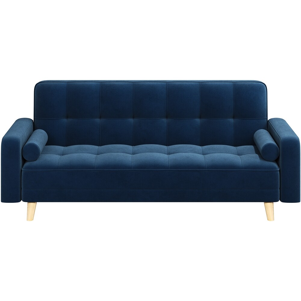 HOMESCAPES Velvet Sofa Bed Navy Blue 3 Seater Sofa with Armrests Click Clack Bed Sleeper Retro Range ‘Murphy’ Bed Settee on Wooden Legs for Study Guest and Living Room 31 Fabric Sofa Bed 3 Seater Click Clack Living Room Recliner Couch Sofa Living Room