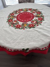 Christmas Tablecloth Gnomes, Poinsettia, Hearts, One Of A Kind 59 In Retro