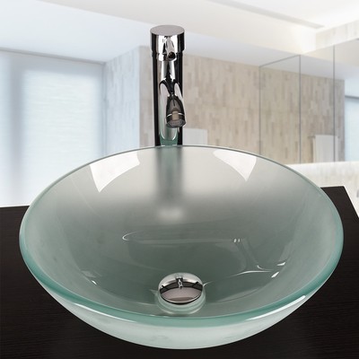 Bathroom Round Glass Vessel Sink Frosted Basin Stainless Drain Faucet Combo 812799024255 Ebay