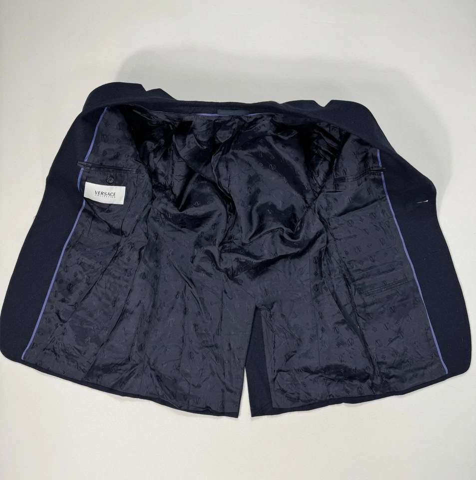Blazer de lana de alpaca angora azul marino pecho 40” Versace Collection para hombre diseñador Foto 3 de 4