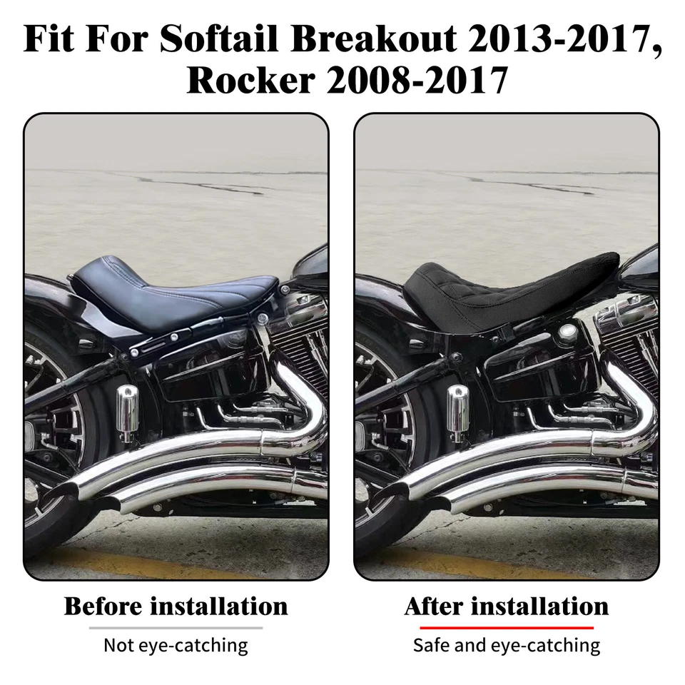 Black Front Driver Solo Seat For Harley Rocker C 2008-2017 Breakout 2013-2017 - Image 4 of 4