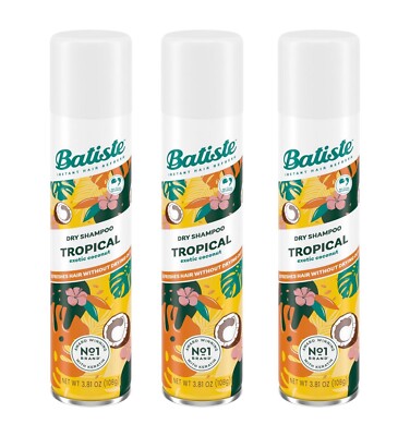 New Batiste Dry Shampoo Tropical Fragrance Exotic Coconut 3 Pack Of 200ml Cans