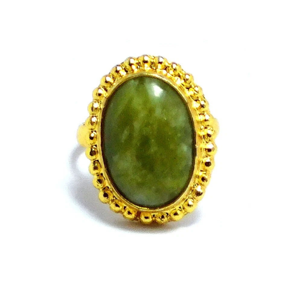 Green Jade Rings Gold Plated Handmade Big Ring Size 6 Rare