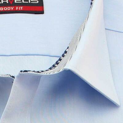 MARVELIS Hemd BODY FIT uni halbarm mit Kontrast am Kragen