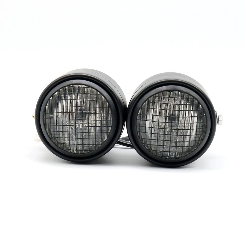 Twin Double Clear Headlight &Mount Bracket Fit For Harley YAMAHA Honda Bobber - Изображение 3 из 4