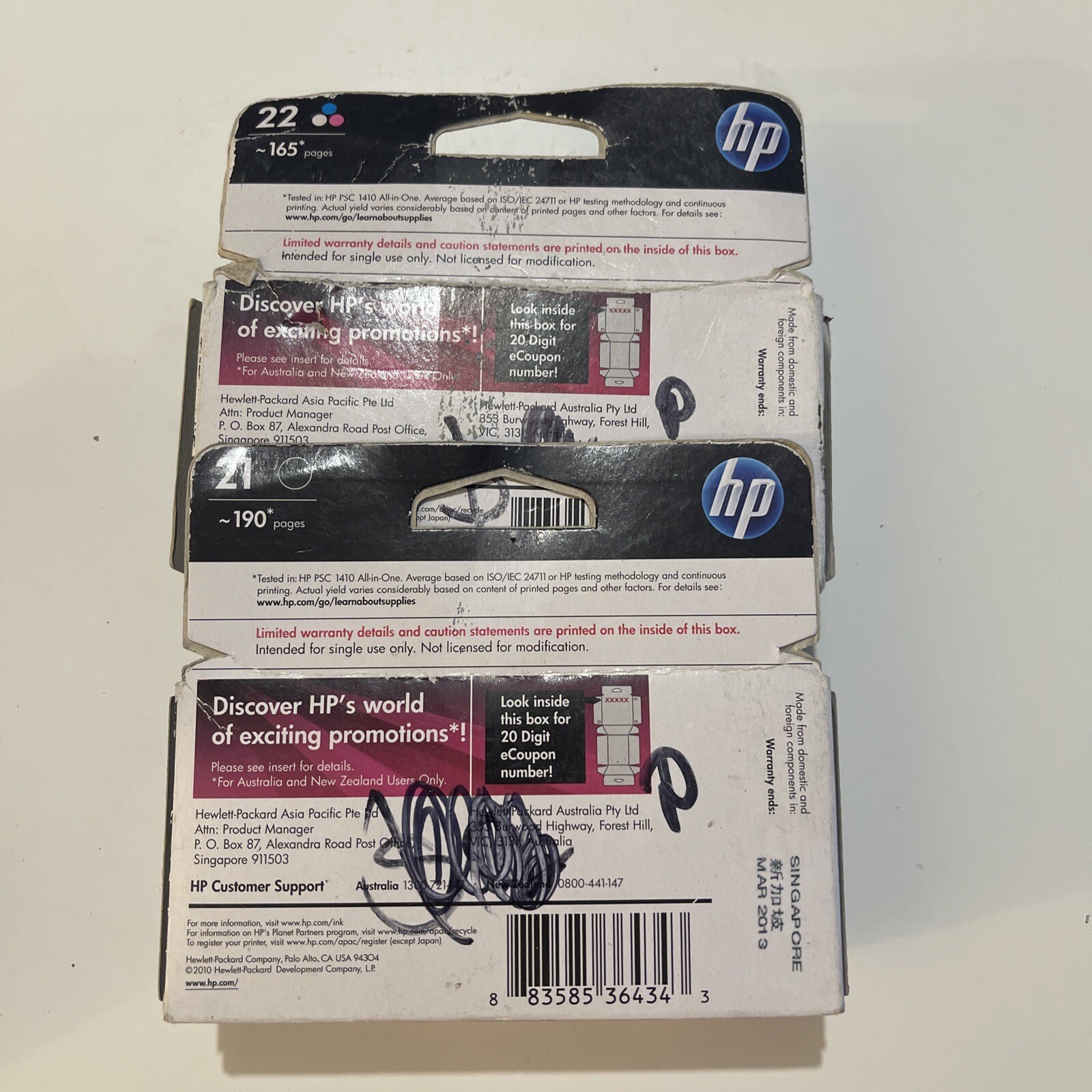 HP 21 Black and 22 Tri Colour Ink Combo Pack Expired Genuine Hp Printer