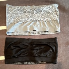 Lace Bandeau Strapless Bras Gray Black Wireless One Size Nylon Spandex Lot
