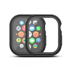 Protecive Case for Apple Watch Series 10 46mm-Black Hybrid Bumper Tempered Glass