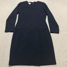 Talbot Womens sz 8 Dress Solid Black Sheath Long Sleeve Round Neck Shoulder Pads