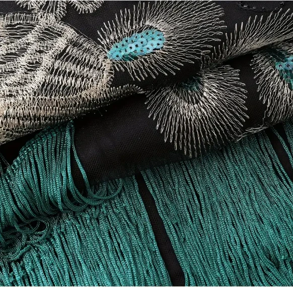 FLAPPER 1920s DRESS-Vintage Style Peacock Green/Black Sequined Dress, Gatsby XL - Image 3 of 4