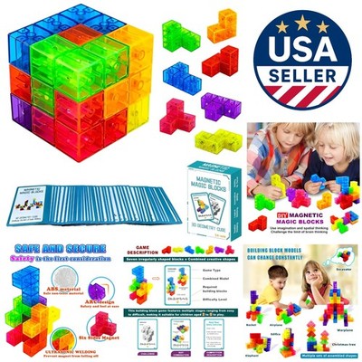 STEM Magnetic Cube Puzzle - 7 Multi-Shape Blocks for Stress Relief & Imagination