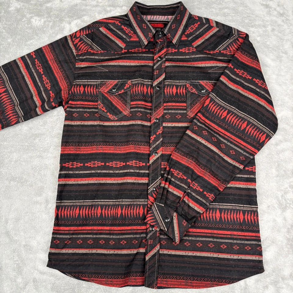 Rock & Roll Denim Boys Western Shirt Cowboy Modern Fit Southwest Print XL - Image 3 of 4