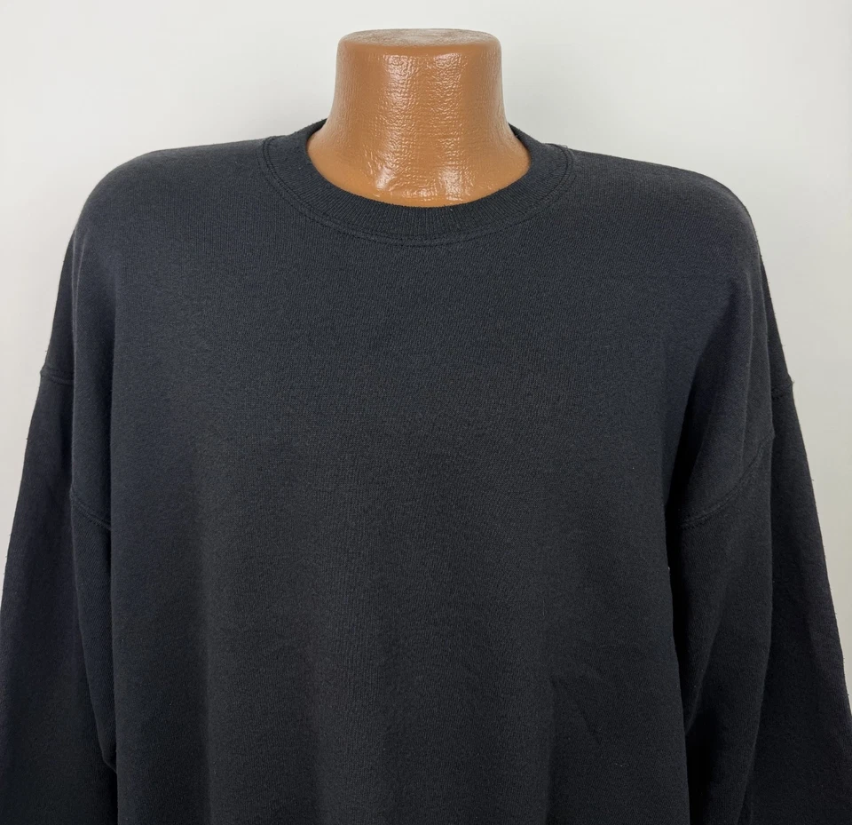 Moletom masculino vintage anos 90 XL desbotado preto gola redonda leve feito nos EUA - Imagem 2 de 4