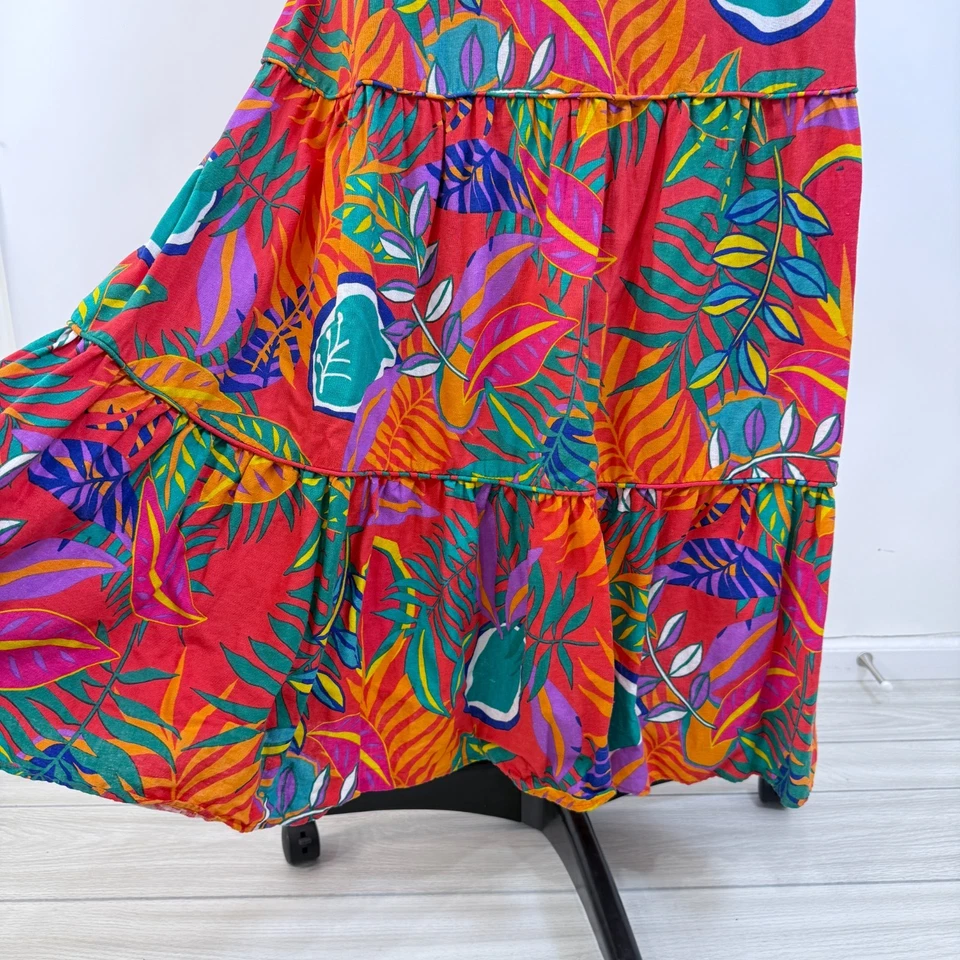 C&C California Linen Blend Tropical Print Tiered Maxi Dress Womens XL Resort - Image 3 of 4