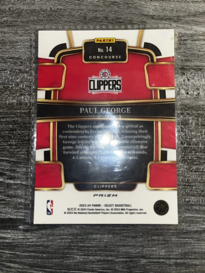 Cortapelos Prizm SP 2023-24 Panini Select Paul George Concourse verde blanco púrpura Foto 3 de 3