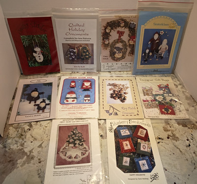 Quilt Patterns for Christmas Ornaments Tree Skirt Gift Bags Santa Figures Set 10