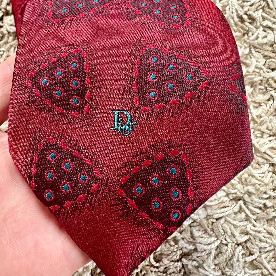 Corbata roja vintage con logotipo de Christian Dior hecha en EE. UU. para hombre talla OS Foto 2 de 4