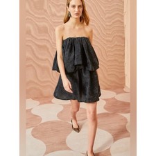 Ulla Johnson Oui Floral Jacquard Strapless Dress In Noir