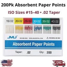 JMU 200Pcs Absorbent Paper Points Taper .02 Sizes #15-40 Endo Root Canal Dental