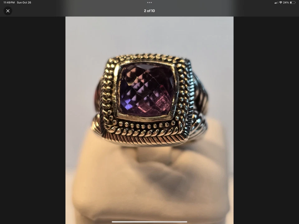 ANILLO DE CÓCTEL SOLITARIO AMATISTA PLATA ESTERLINA 925 JUDITH RIPKA TALLA 8 Foto 2 de 4