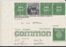 Merrill Lynch Pierce Fenner & Smith Stock Certificate Bank of America
