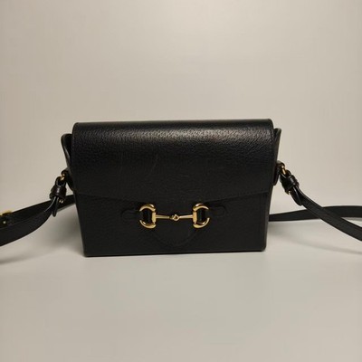 Gucci Horsebit 1955 Saddle Bag Leather Shoulder Crossbody Bag Black Medium