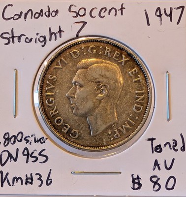 1947 Canada 50 Cent Straight 7 Toned Au Km#36