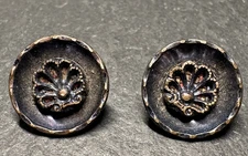 2 MATCHING ANTIQUE ROUND METAL SHANK .5" BUTTONS I314