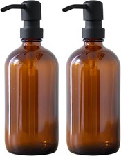 VAKOWOO 2 Pack Amber Glass Soap Dispenser with Stainless Steel Pump 500ml
