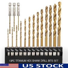 HSS Titanium Coated Drill Bits Set 2 Flute Hex Shank Countersink Holder New