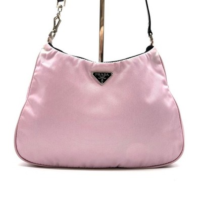 PRADA Nylon Leather Triangle Logo Pink Black Tote Shoulder Bag