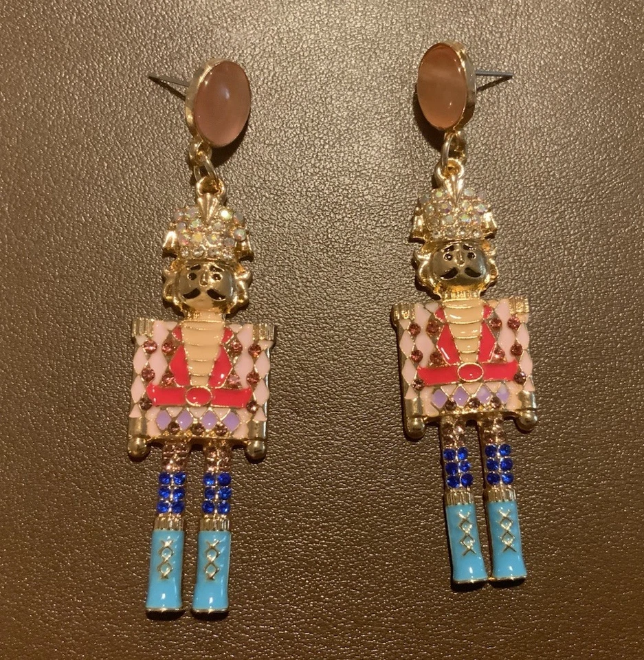 Baublebar Earrings Nutcracker Crystal Pearl Statement Christmas CZ Boho Gold Y2k - Image 4 of 4