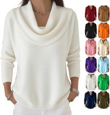 Women's Cowl Neck Sweater Lightweight Long Sleeve Knit Pullover Jumper Tops