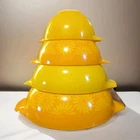 Vtg PYREX Yellow Orange Sunflower Daisy Cinderella Nesting Bowl 4 Pc Set 441-444