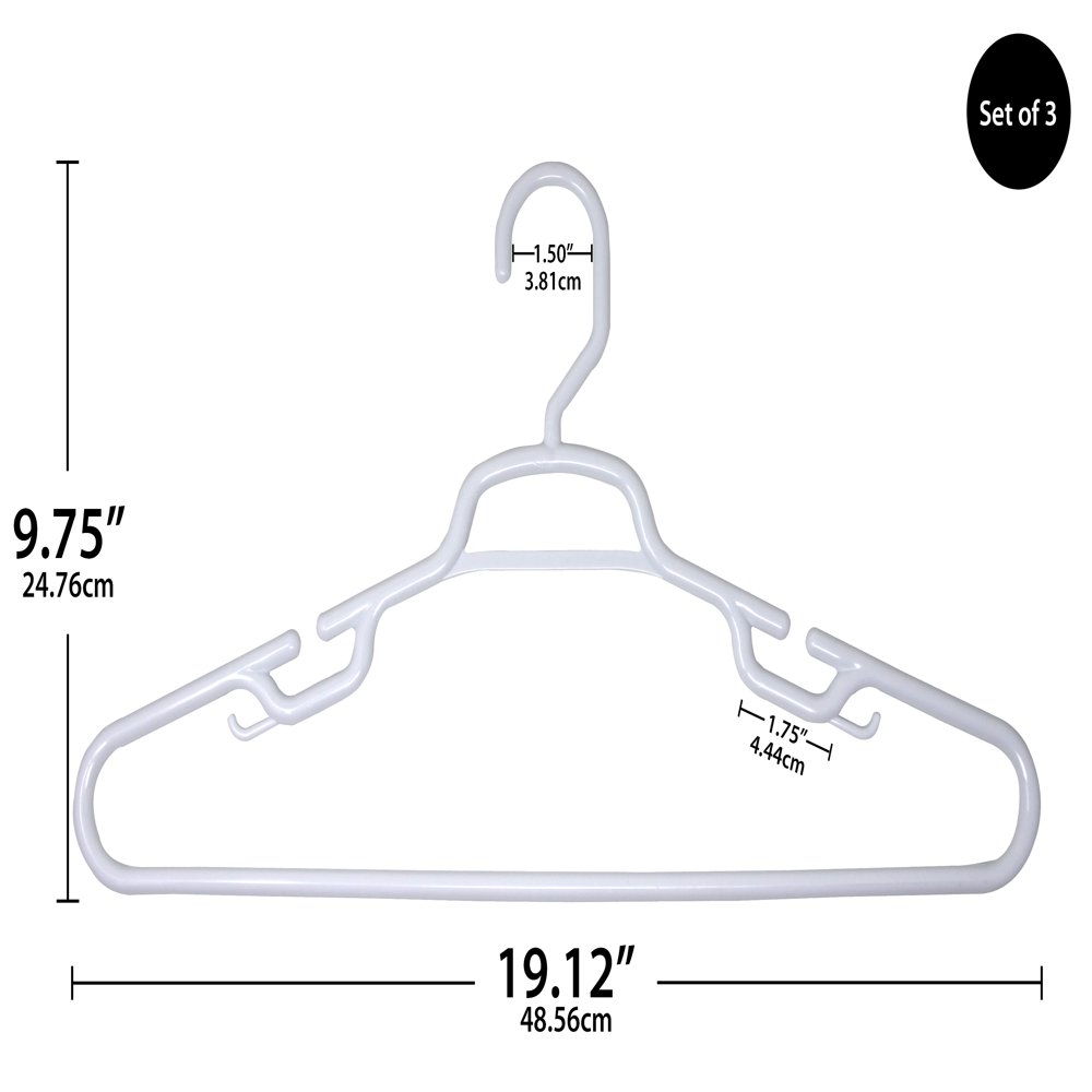 Extra Large Clothing Hangers Heavy Duty Durable Plastic White Set 3