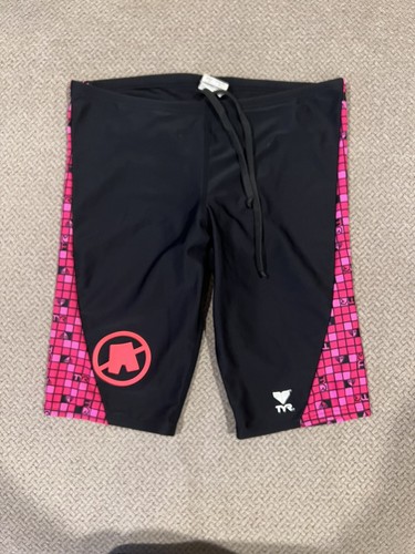 Herren TYR schwarz pink Spandex Jammer Kompression Shorts 32 Badeanzug