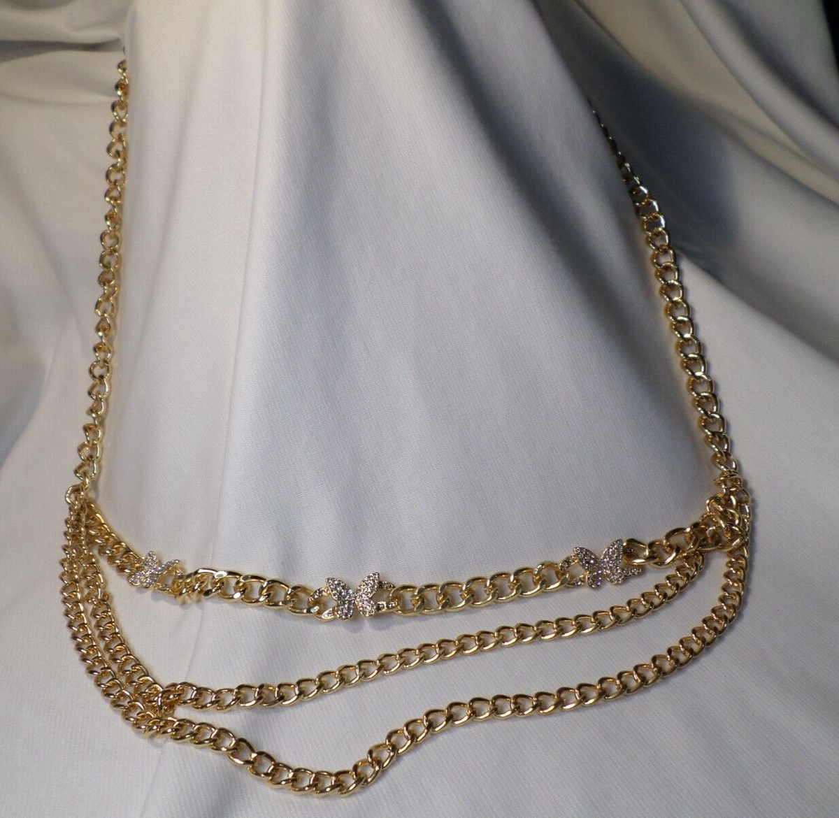 Gold Chain Belt with Crystal Accents Sarah 5-Row Crystal Rhinestone Chain Belt - Gold – Sophia  main image 4