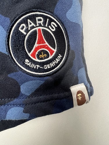 A Bathing Ape Bape X PSG Paris Saint Germain Camo Sweat Shorts Blue Large - Picture 4 of 9