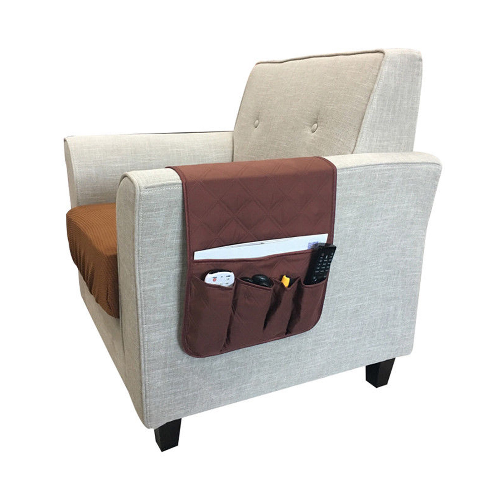 TV Remote Control Organizer Holder for Sofa Recliner Chair Arm Rest 5 Pocket Bag