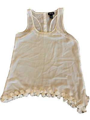 SZ L Beige colored tunic 5 button back closure. Flutter petal design Pretty