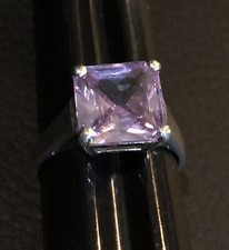 925 Sterling Silver Purple Cubic Zirconia Square Cocktail Ring Sz 6.75