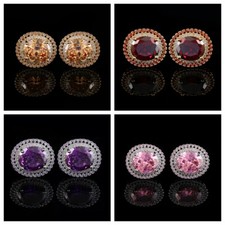 Men Shiny Round Crystal Rhinestone Cufflink Wedding High Grade Box Cuff Links