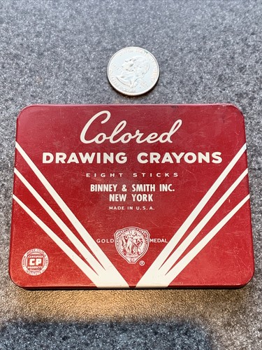 Binney & Smith Colored Drawing Crayons Tin Crayola Red 1950’s CP Mark VERY RARE - Picture 11 of 12