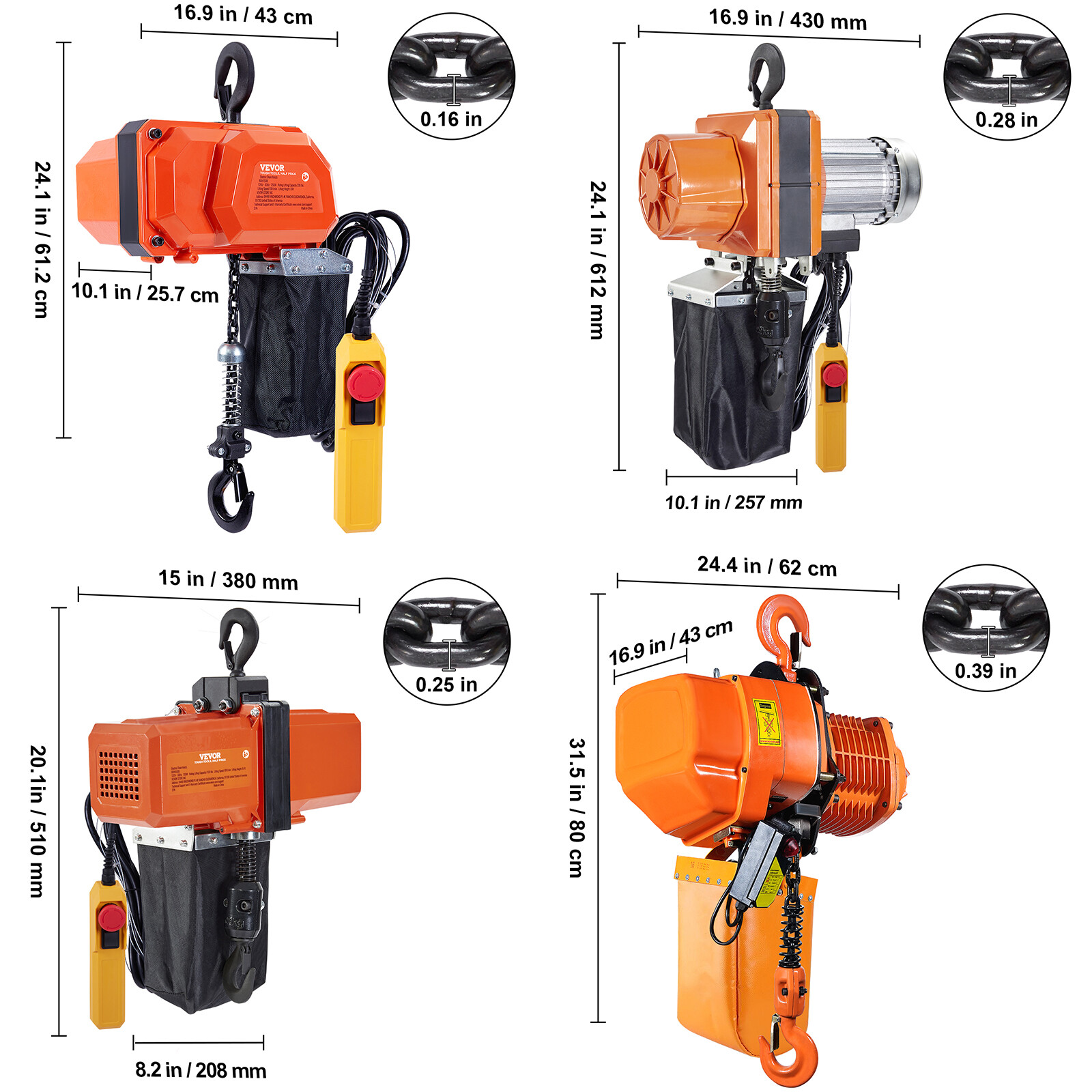 VEVOR Electric Chain Hoist Three Phase Crane Hoist 4400/1100/2200/330