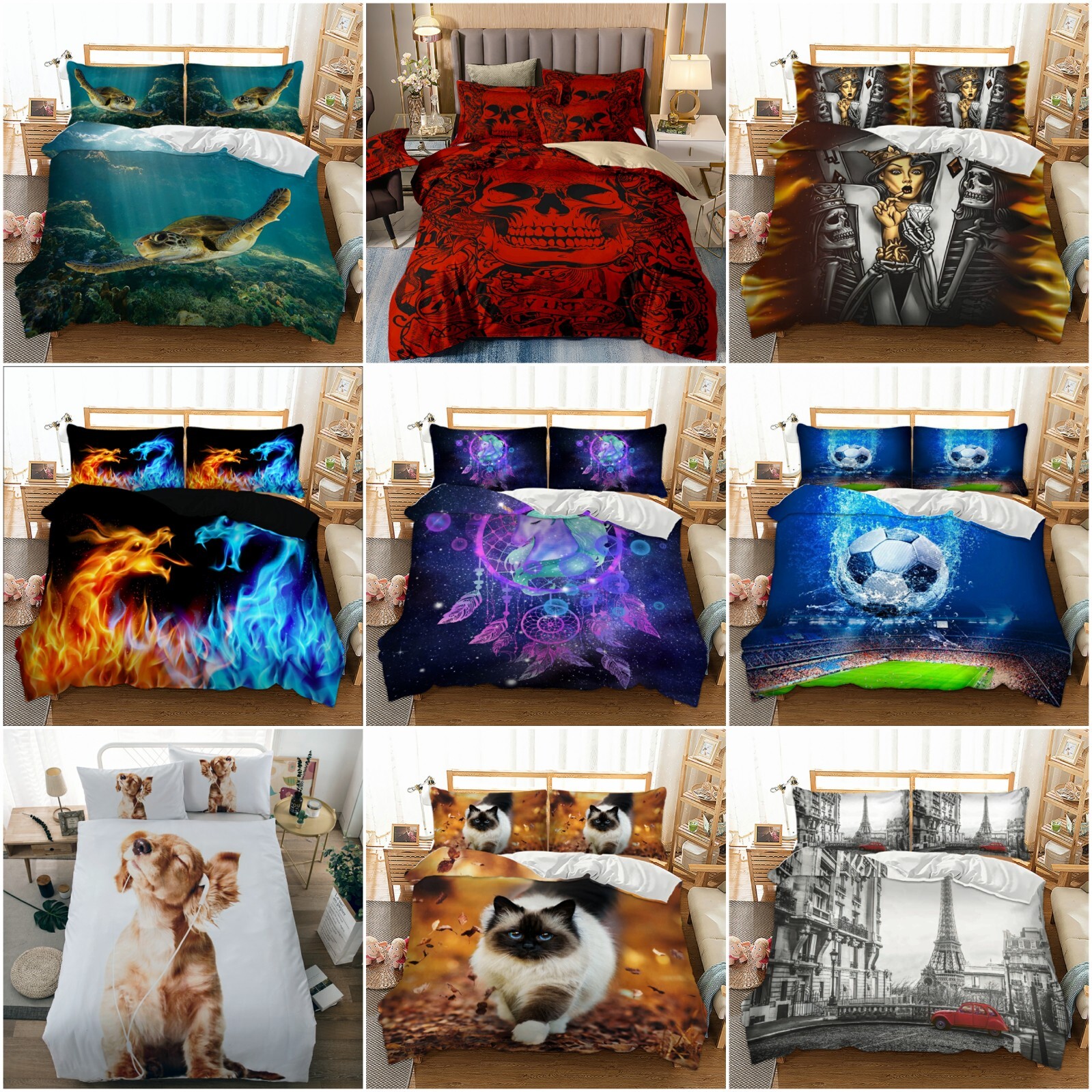 Dragon Skull Duvet Quilt Cover with Pillowcase Bedding Set Twin Full Queen King